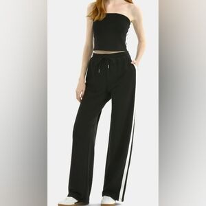 Nwt Black Women's Tube Top And Track Pants with White Stripe Set